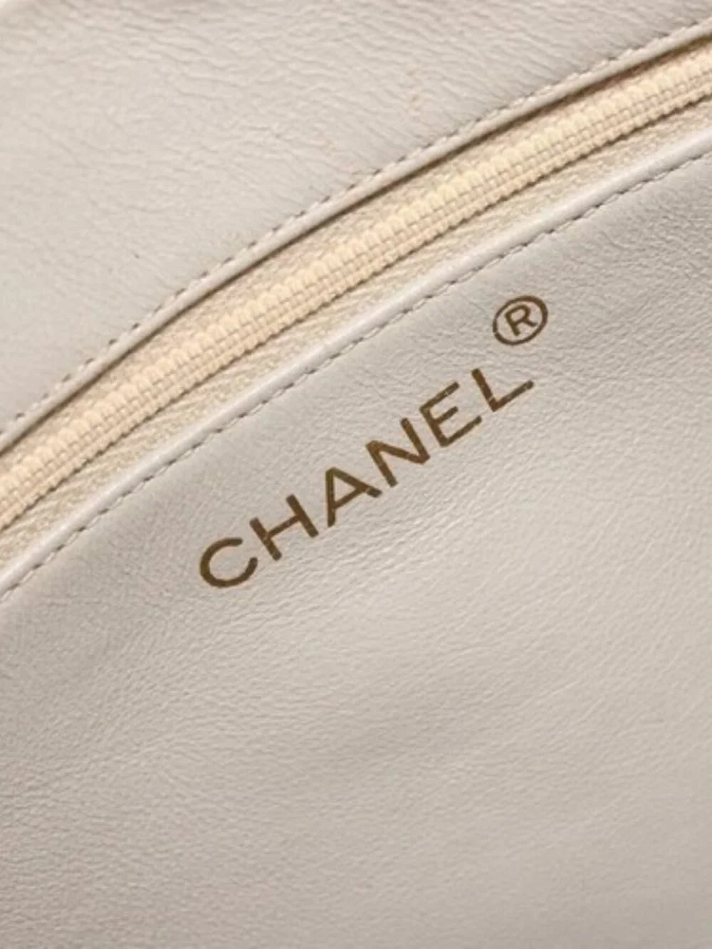 CHANEL Shoulder Bag Lamb Skin Beige Gold CC Auth BA11562A